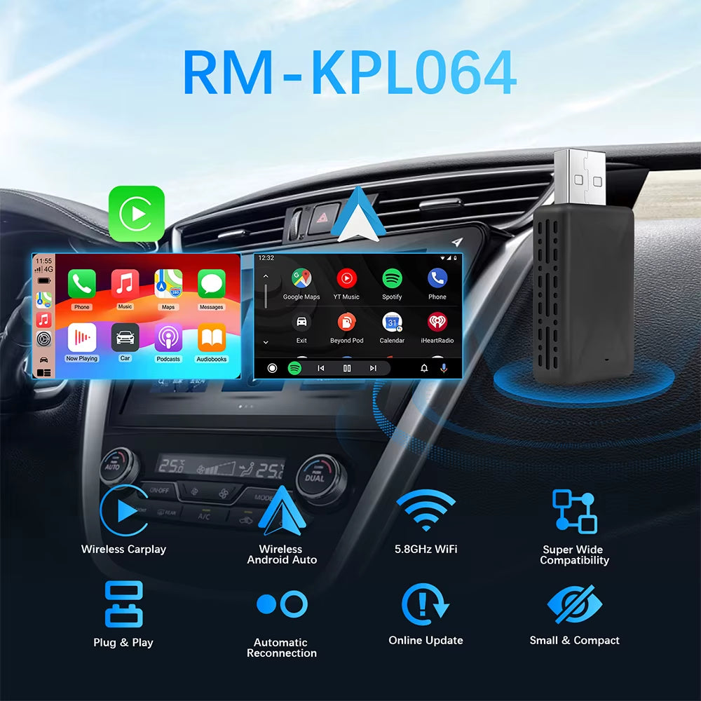 Mini Wireless for Apple Carplay Adapter Portable Smart Mini Box Plug & Play BT Wifi for Car Radio with OEM Wired Carplay