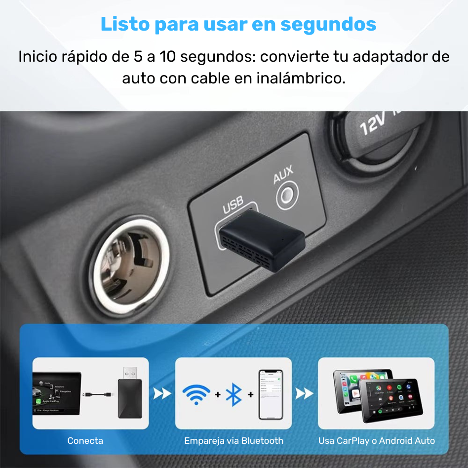 Mini Adaptador Wireless CarPlay – Conexión Inalámbrica Instantánea con WiFi y Bluetooth | Plug & Play